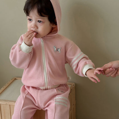 【BABY&KID】犬ワッペンワッフルセットアップSK100314