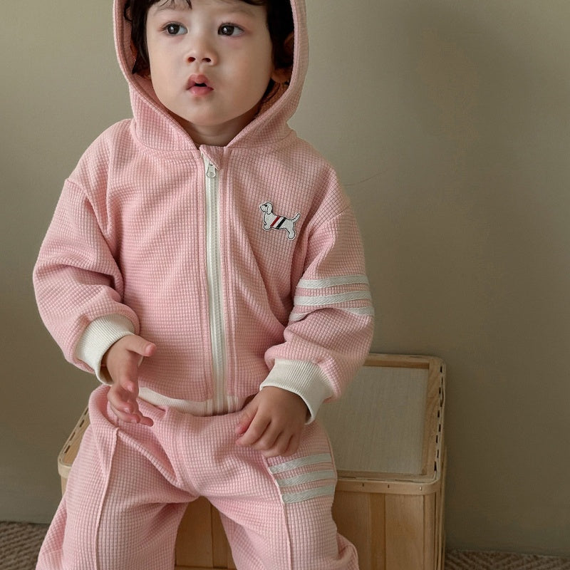【BABY&KID】犬ワッペンワッフルセットアップSK100314