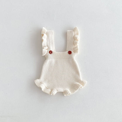 【BABY】フリルカラー無地サロペットロンパースSK031506