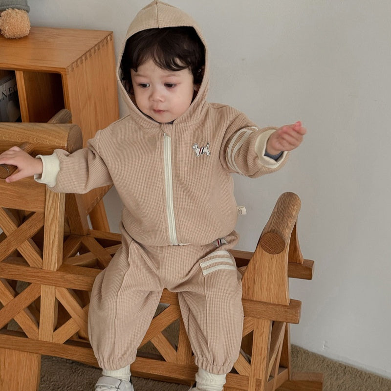 【BABY&KID】犬ワッペンワッフルセットアップSK100314