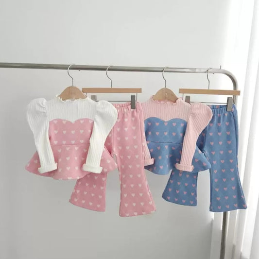 【BABY&KID】パフスリーブハート柄セットアップSK051609