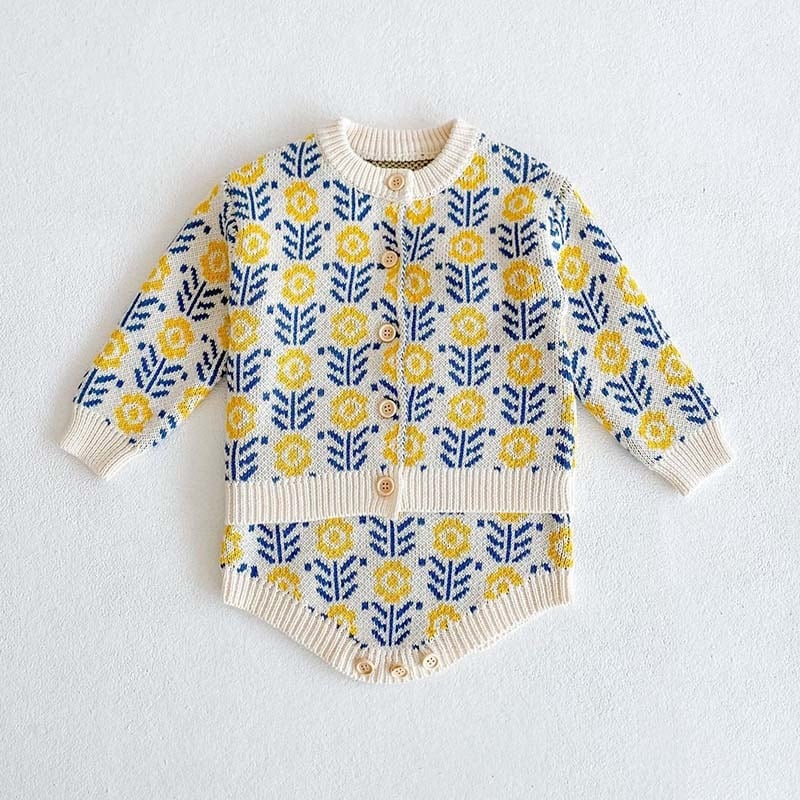 【BABY&KID】ひまわり柄ニットカーディガンORロンパースSK11324