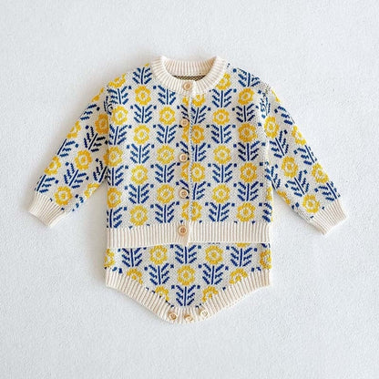 【BABY&KID】ひまわり柄ニットカーディガンORロンパースSK11324