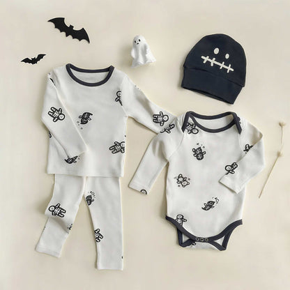 【BABY】スカル総柄ロンパース、セットアップSK101713
