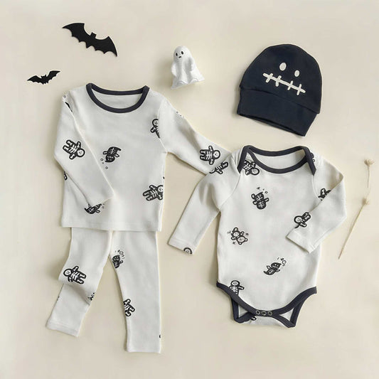 【BABY】スカル総柄ロンパース、セットアップSK101713