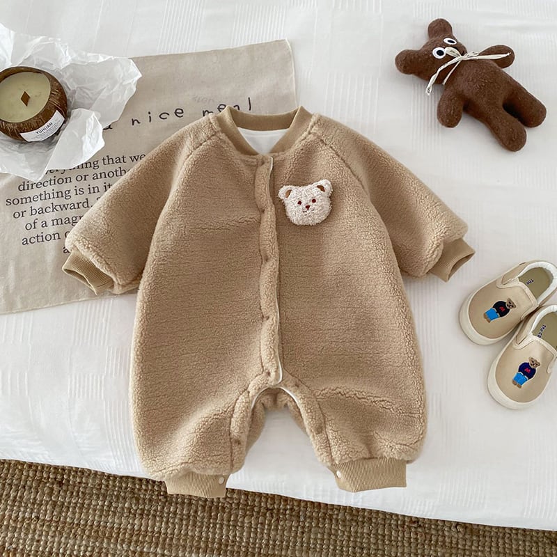 【BABY&KID】冬新作熊さん付けモフモフオールインワン　全3色SK11370
