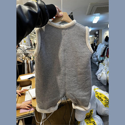 【BABY&KID】冬新作英字プリントフリース無袖オールインワン　全2色SK11387