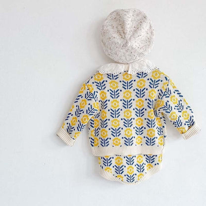 【BABY&KID】ひまわり柄ニットカーディガンORロンパースSK11324