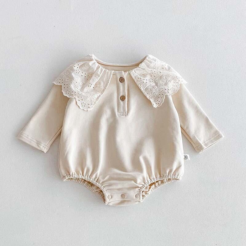 【BABY】花刺しゅう入りレース襟無地ロンパース２色SK11360