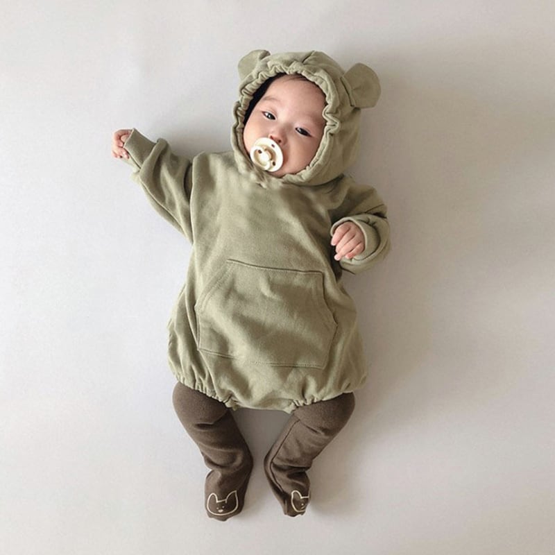 【BABY&KID】ピュアカラーフート付きロンパースSK11323
