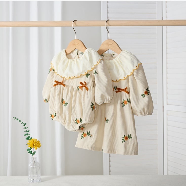 【BABY】フラワー刺繡ロンパースSK051603