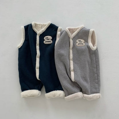 【BABY&KID】冬新作英字プリントフリース無袖オールインワン　全2色SK11387
