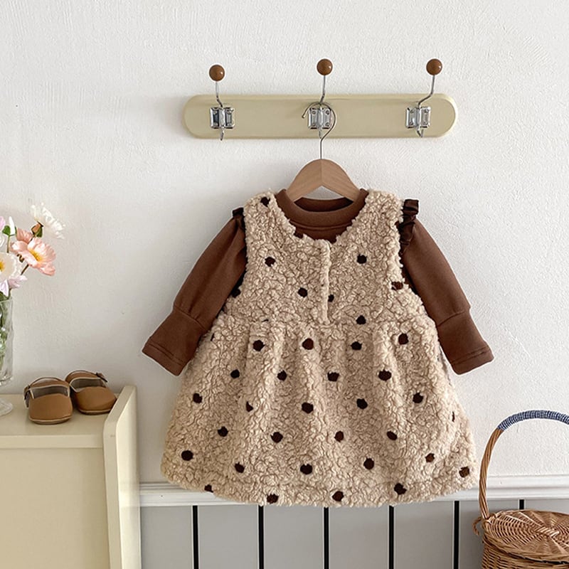 【BABY&KID】冬新作ドット柄もふもふロンパースORオールインワンSK11330