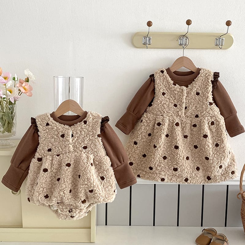 【BABY&KID】冬新作ドット柄もふもふロンパースORオールインワンSK11330