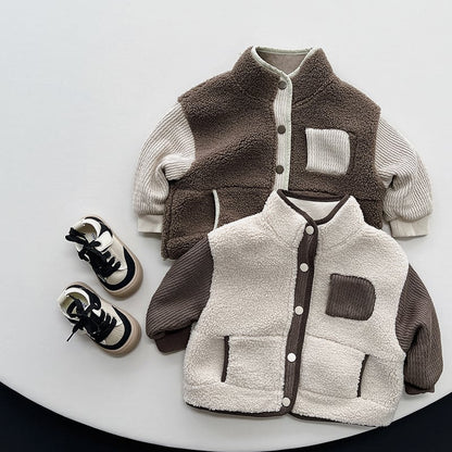【BABY&KID】冬新作バイカラーストライプもこもコート 全2色SK11335