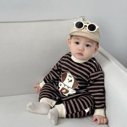 【BABY】ペット、クマ柄ボーダーロンパースSK051306