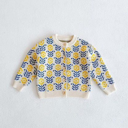 【BABY&KID】ひまわり柄ニットカーディガンORロンパースSK11324