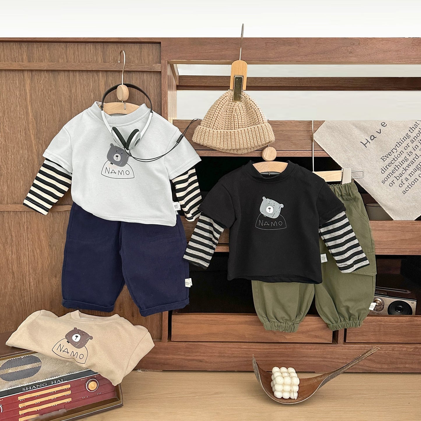 【BABY&KID】レイヤードクマボーダートップスSK051407