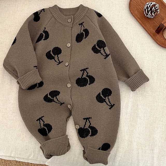 【BABY】チェリー柄ニット編みオールインワンSK032101