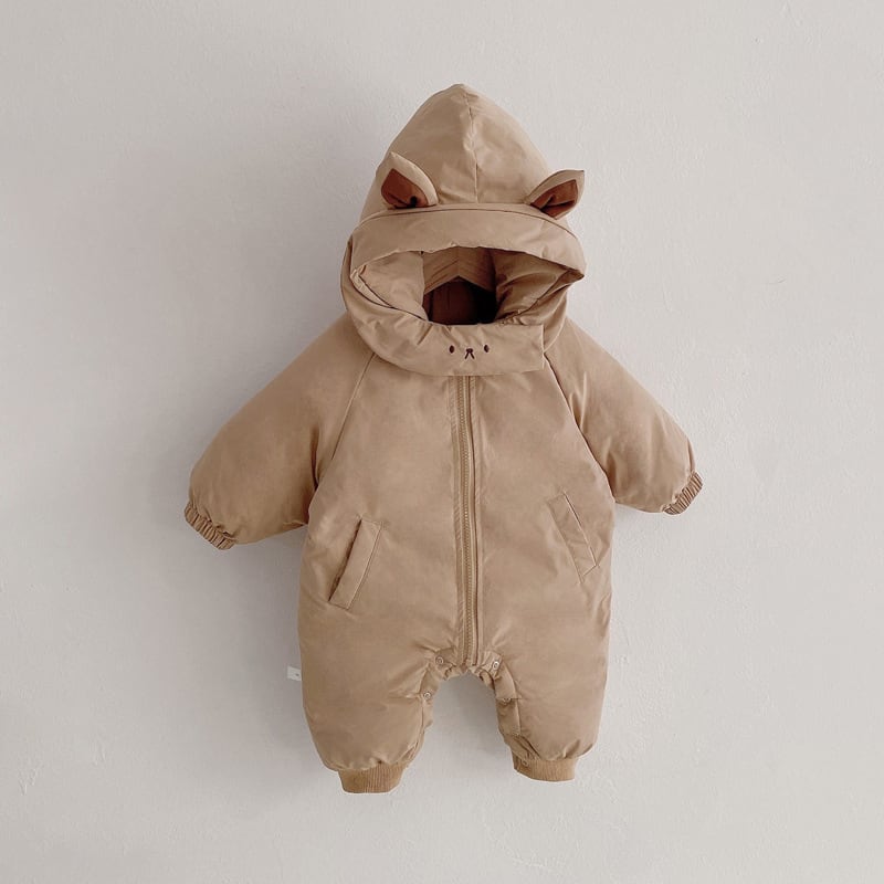 【BABY&KID】冬新作ネコ柄帽子付き中綿キルティングオールインワン　全2色SK11386