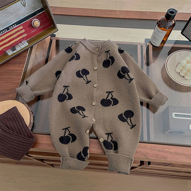 【BABY】チェリー柄ニット編みオールインワンSK032101