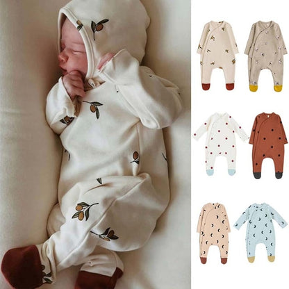 【BABY】帽子＆靴下付け月OR花ORドット柄ロンパース全６色SK11355
