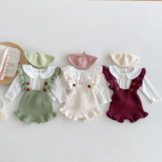 【BABY】フリルカラー無地サロペットロンパースSK031506