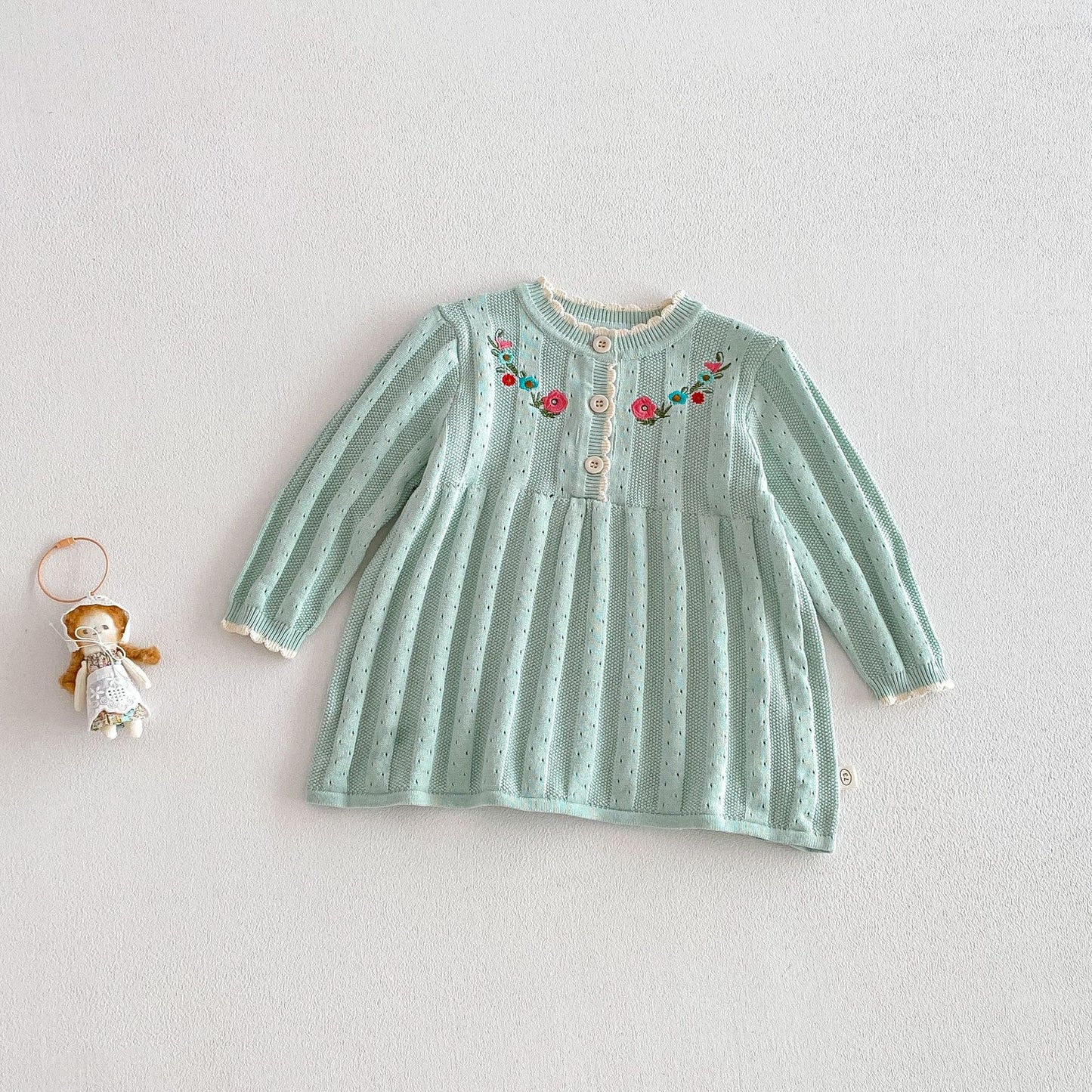 【BABY&KID】フリル襟花刺繍ニットワンピースSK104119