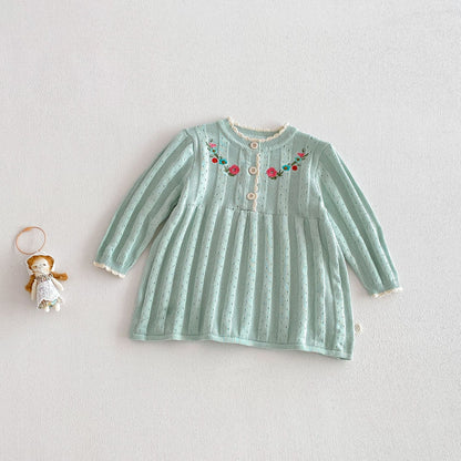 【BABY&KID】フリル襟花刺繍ニットワンピースSK104119