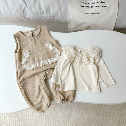 【BABY】小花柄サロペット＆レースTシャツ、ハートポケットアウターSK101417