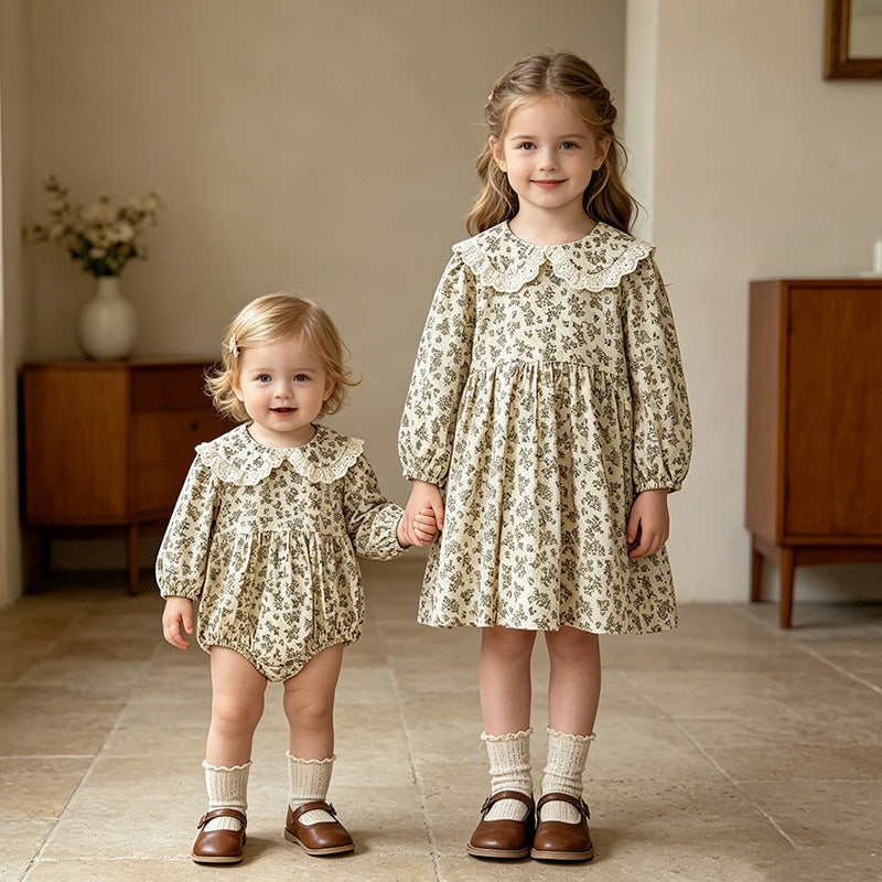【BABY&KID】丸襟小花柄ロンパース、ワンピースSK107918