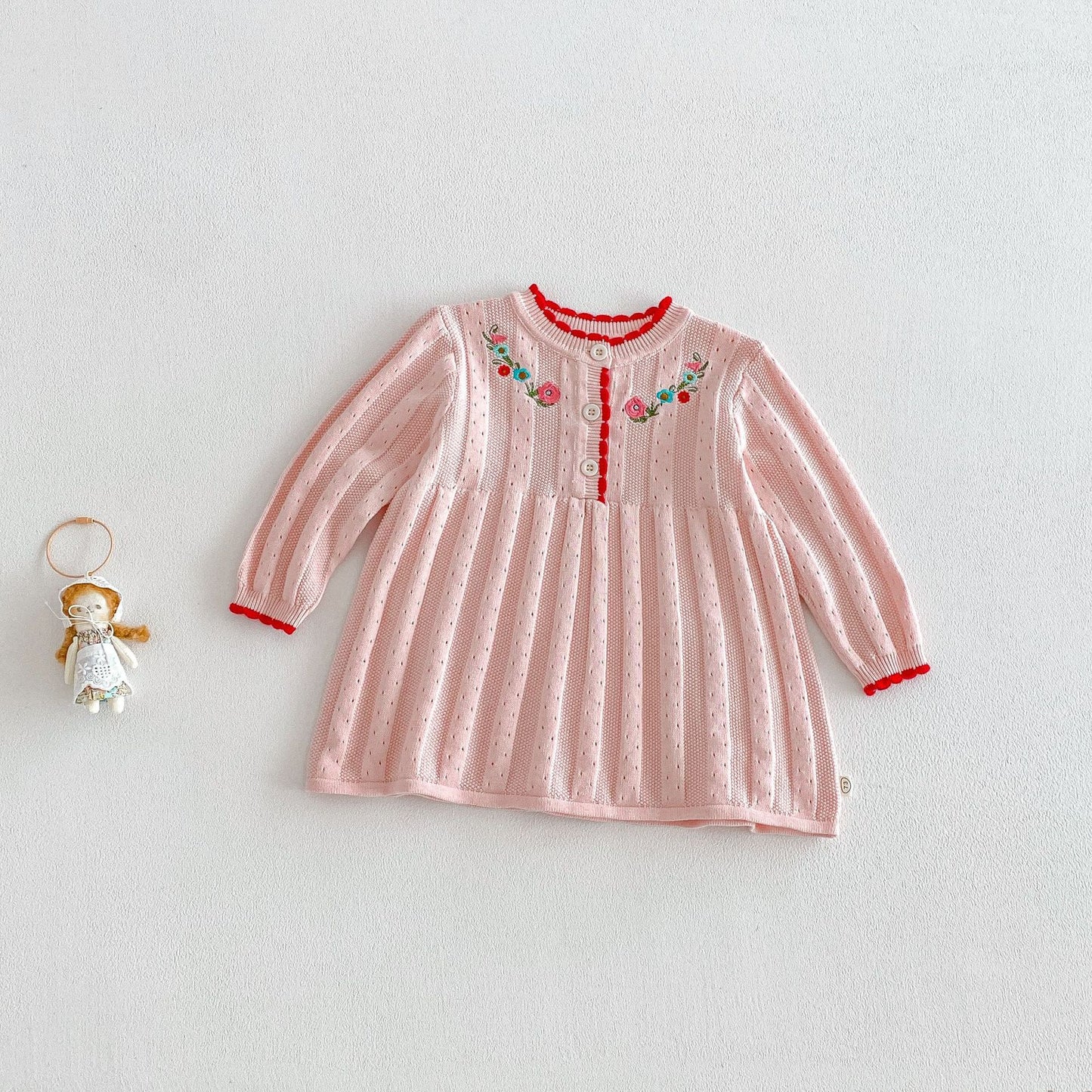 【BABY&KID】フリル襟花刺繍ニットワンピースSK104119