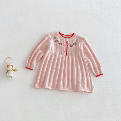 【BABY&KID】フリル襟花刺繍ニットワンピースSK104119