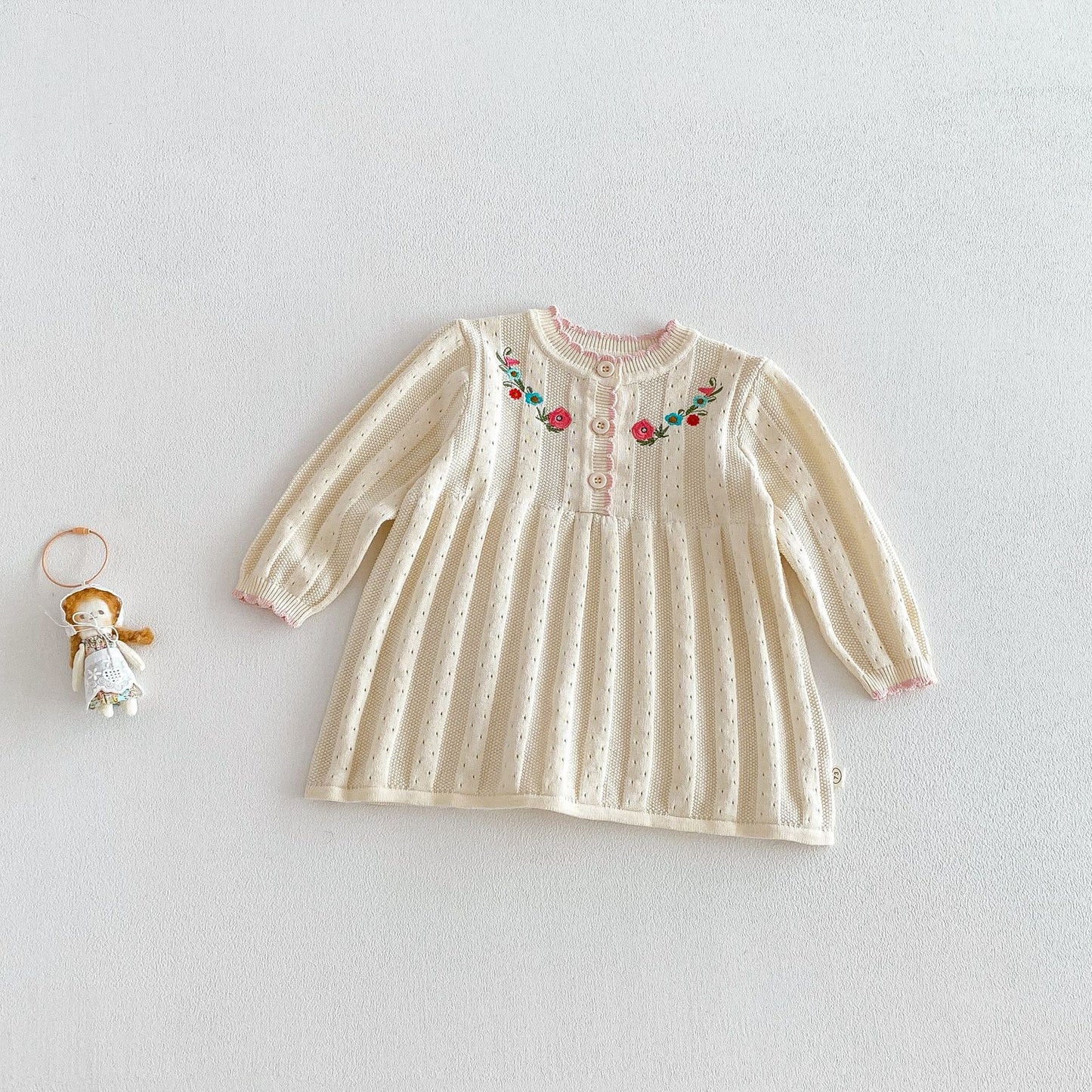 【BABY&KID】フリル襟花刺繍ニットワンピースSK104119