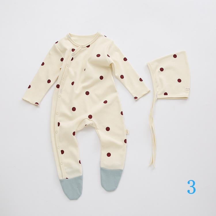 【BABY】帽子＆靴下付け月OR花ORドット柄ロンパース全６色SK11355