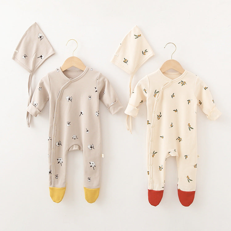 【BABY】帽子＆靴下付け月OR花ORドット柄ロンパース全６色SK11355