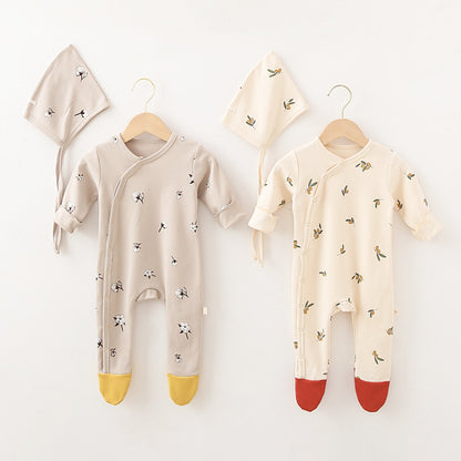【BABY】帽子＆靴下付け月OR花ORドット柄ロンパース全６色SK11355