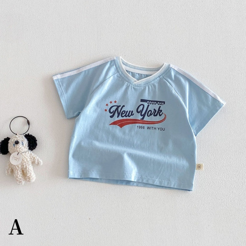 【BABY&KID】夏新作VネックロゴTシャツ、ボーダーショートパンツSK105515