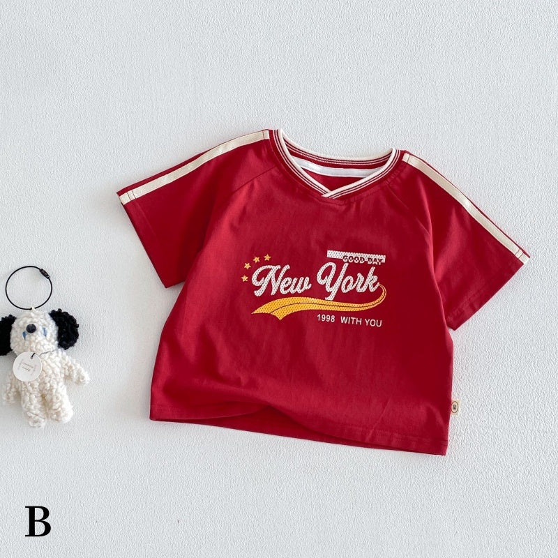 【BABY&KID】夏新作VネックロゴTシャツ、ボーダーショートパンツSK105515