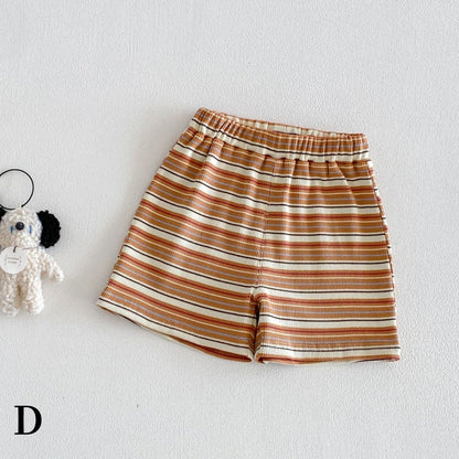 【BABY&KID】夏新作VネックロゴTシャツ、ボーダーショートパンツSK105515