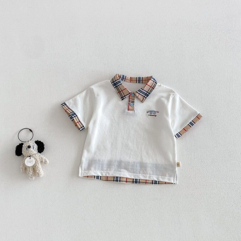 【BABY&KID】夏新作韓国風刺繍ロゴ半袖Tシャツ、チェックショートパンツSK105023