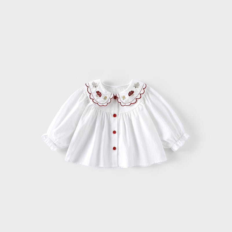 【BABY&KID】丸襟刺繍ブラウス、うさぎベスト、刺繍デニムパンツSK100320