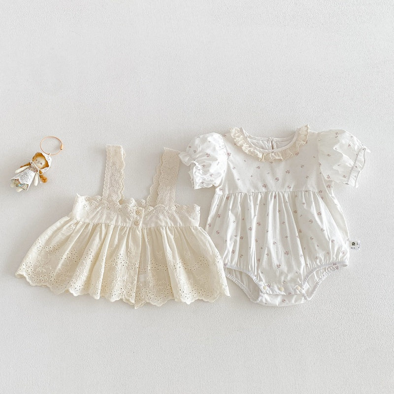 【BABY】夏新作レース小花ロンパース2点セットSK104820