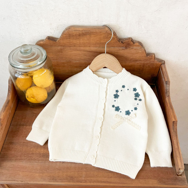 【BABY】コットン刺繍フリルニットカーディガンSK100820