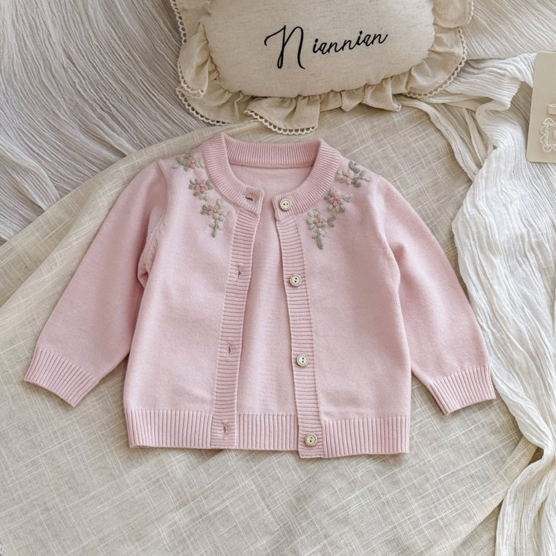 【BABY】フリル刺繍ニットロンパース、ニットカーディガンSK106917