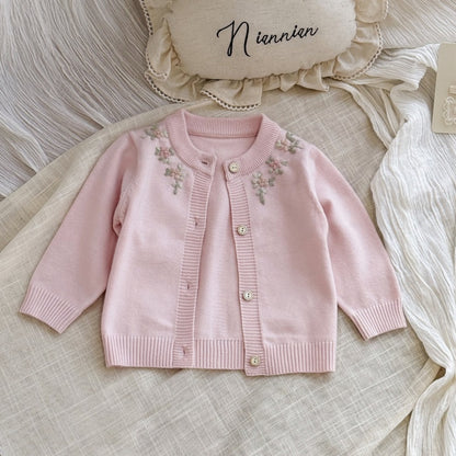 【BABY】フリル刺繍ニットロンパース、ニットカーディガンSK106917