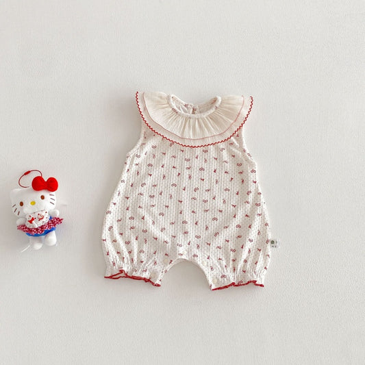 【BABY】夏新作丸襟蝶結び総柄カバーオールSK104818