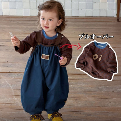 【BABY&KID】韓国風サロペット、ボーダートレーナーSK107018
