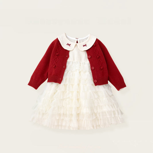 【BABY&KID】ポンポンカーディガン＆リボンチュールワンピースSK102431