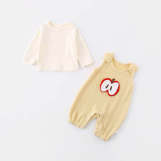 【BABY】りんご柄サロペット&Tシャツ2点セットSK100517